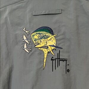 Guy Harvey Slate Embroidered scene on back Sportsman vented  Fishing Shirt XL